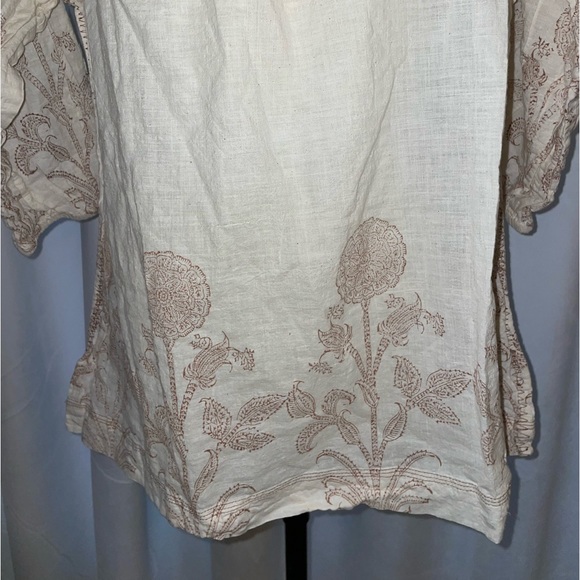 Auntie Oti Beige Embroidered Drawstring Tunic Top - Picture 2 of 3